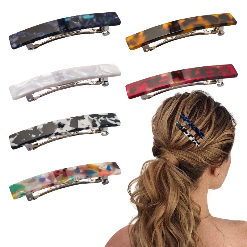 Fumwase 6PCS Hair Barrettes for Women Shell Hair Clip Hair Accessories Barrettes for Thick Thin Long Short Hair (Blue + Red + Color + White + Tortoiseshell + Black and white) - Image 1