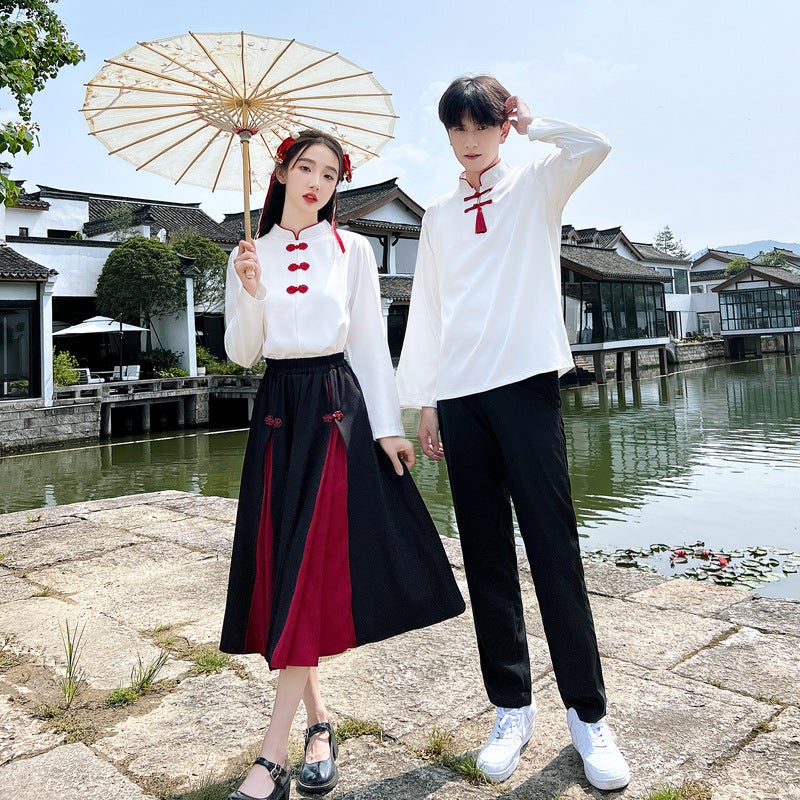 Guofeng Autumn Couple Clothing Improved Buckle Antique Graduation Po Stage Clothing Class Uniform School Uniform Skirt Collar Shirt - Image 1