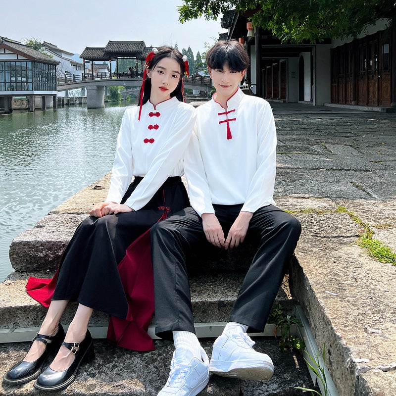 Guofeng Autumn Couple Clothing Improved Buckle Antique Graduation Po Stage Clothing Class Uniform School Uniform Skirt Collar Shirt - Image 4