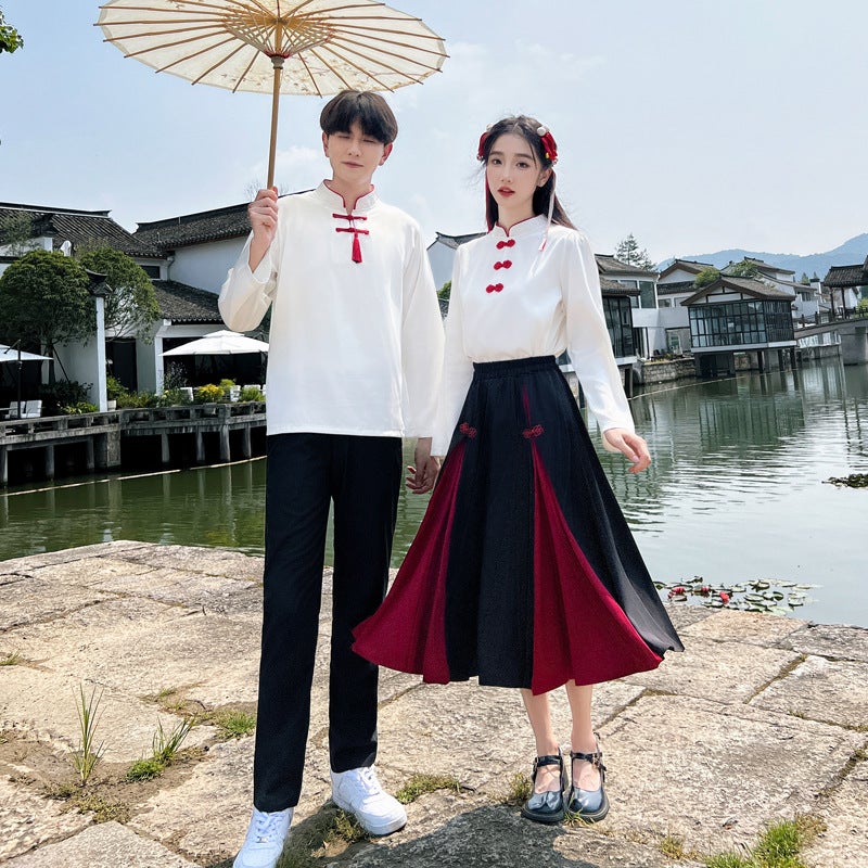 Guofeng Autumn Couple Clothing Improved Buckle Antique Graduation Po Stage Clothing Class Uniform School Uniform Skirt Collar Shirt - Image 5