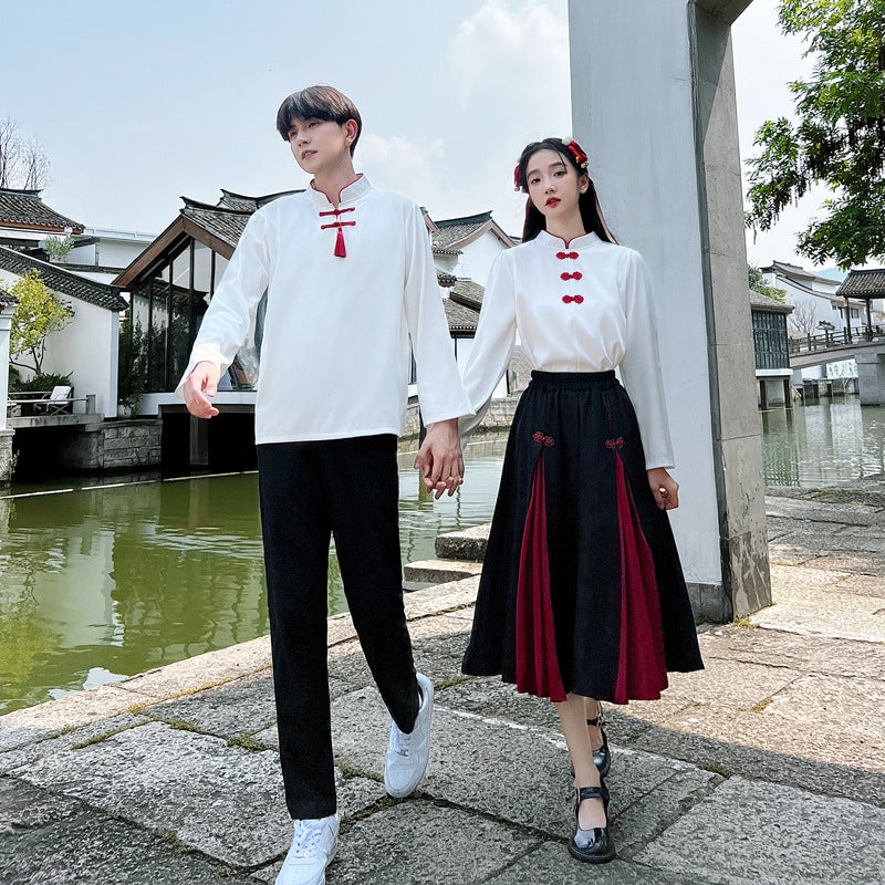 Guofeng Autumn Couple Clothing Improved Buckle Antique Graduation Po Stage Clothing Class Uniform School Uniform Skirt Collar Shirt - Image 3