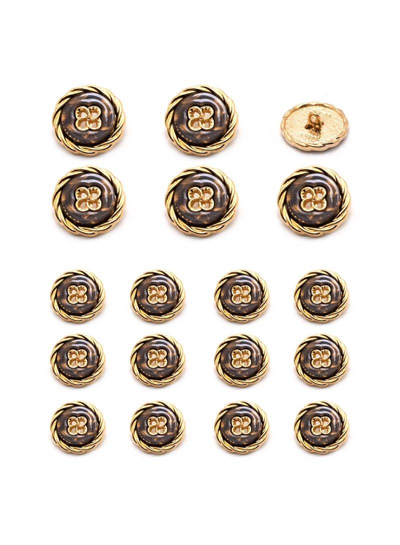 18 Pcs and 2 Sizes Metal Button Set. Round Shape Gold color Borders and Best Looking Shape, (Gold + Brown)  - Image 1