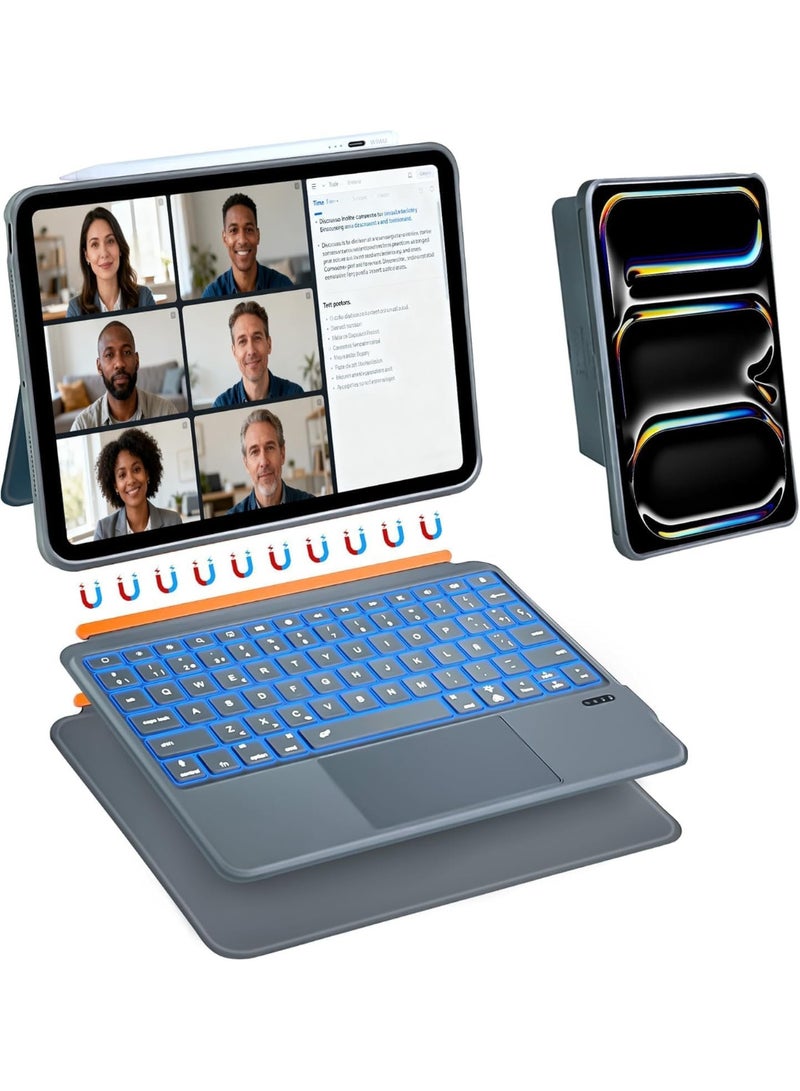 Kickstand Combo Keyboard case for iPad air 11 (m2\m3)\air (4-5)10.9-11(A16) iPad pro 11(1-4)Gen with 7-Colors Backlight, Magic Trackpad, Writing/Viewing Grey - Image 1