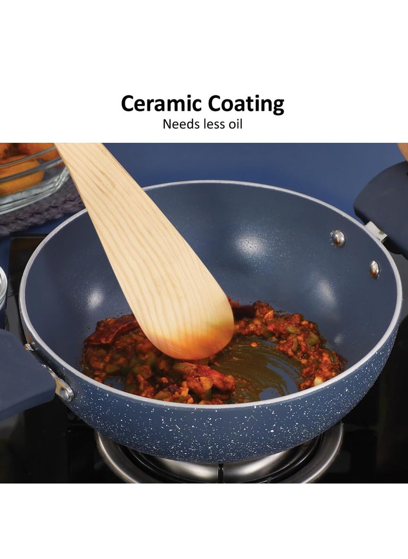 Hawkins Hawkins Ceramic Nonstick 3-Piece Kitchen Gift Set - 1.75 L Deep Kadhai, 16 cm Frying Pan and 24 cm Tava, Grey (24ICGP)  - Image 2