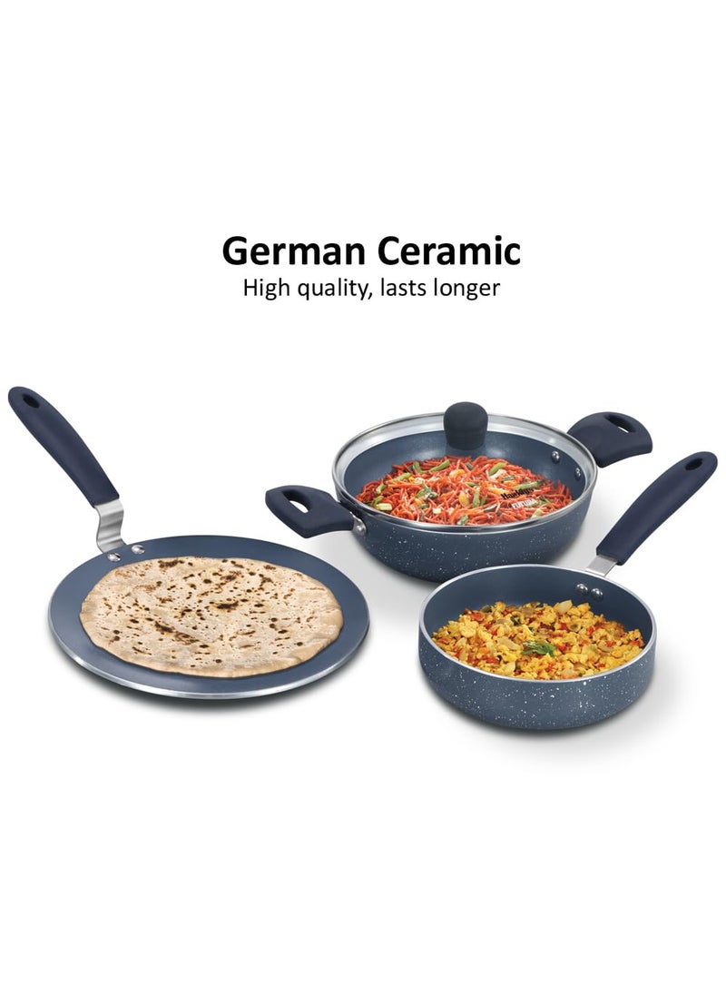 Hawkins Hawkins Ceramic Nonstick 3-Piece Kitchen Gift Set - 1.75 L Deep Kadhai, 16 cm Frying Pan and 24 cm Tava, Grey (24ICGP)  - Image 5