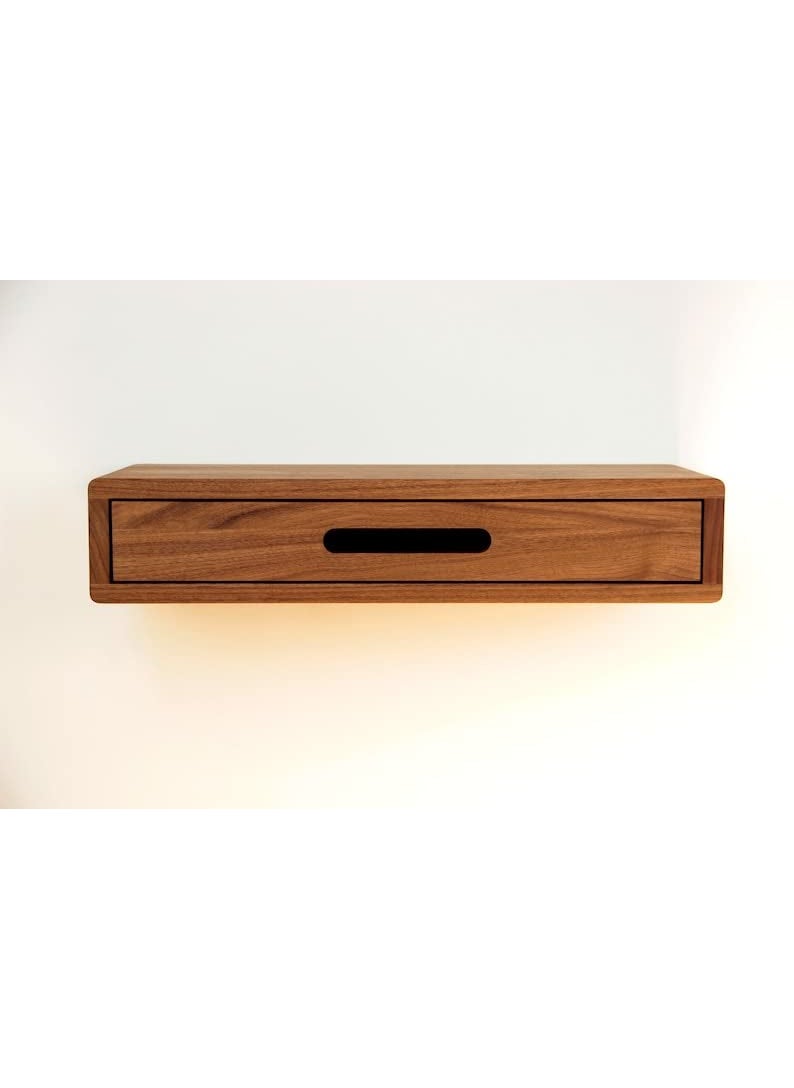 Umark umark Solid Wood Floating nightstand with Drawer and Shelf mid Century Bedside Table mid Century Modern End Table nightstand for BedroomLivingroom  - Image 1