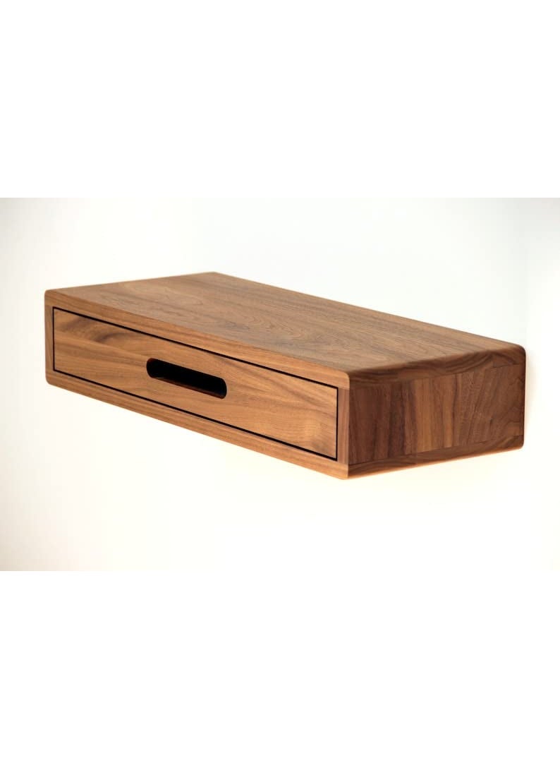 Umark umark Solid Wood Floating nightstand with Drawer and Shelf mid Century Bedside Table mid Century Modern End Table nightstand for BedroomLivingroom  - Image 2