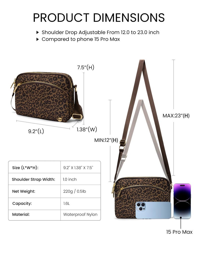 MEXS Everywhere Crossbody Bag 2L Metal Hardware, Casual Crossbody Bags for Women Travel Purse Shoulder Handbags Wallet (Brown Leopard) - Image 3