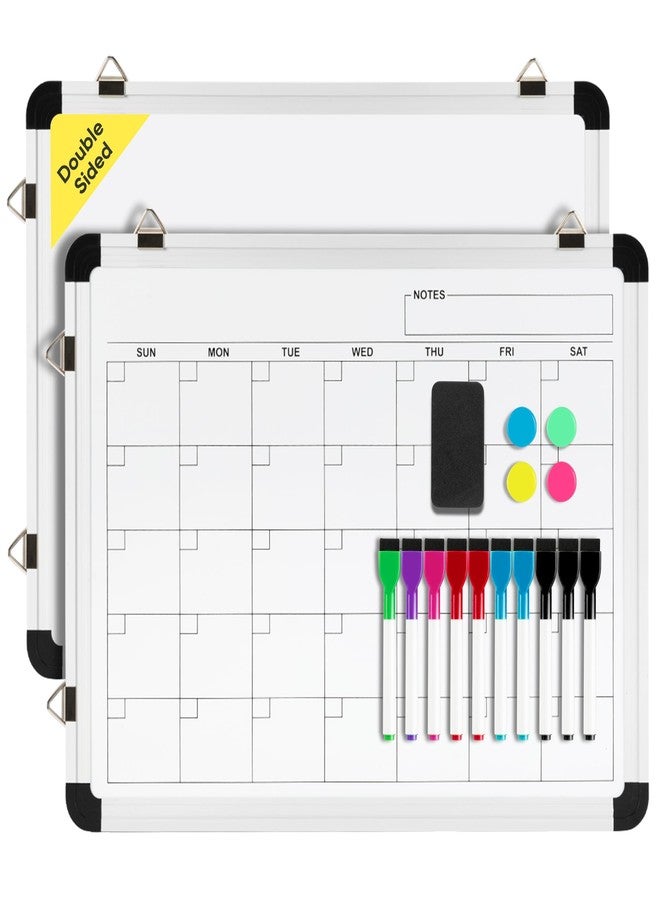 VUSIGN Monthly Dry Erase Calendar Whiteboard for Wall, 16" X 12" Double-Sided Board, Hanging Whiteboard Dry Erase for Office, Desk, Kitchen, Dorm, Silver - Image 1