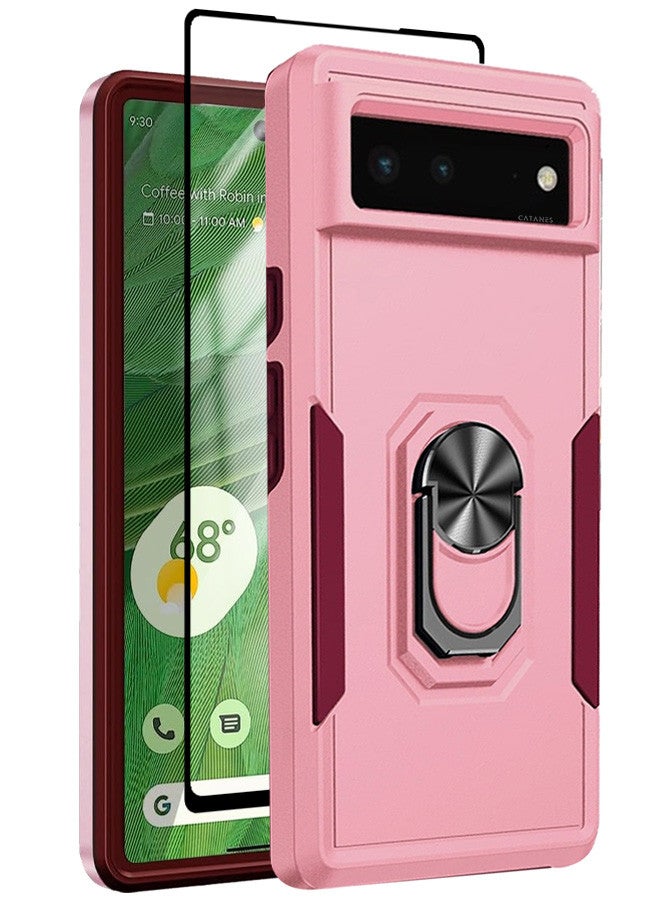 CATANES (Google Pixel 6) 2 Pack Hybrid Case and Screen Protector with Magnetic Metal Ring Holder Kickstand Rugged Drop Protection Cover Pink - Image 3