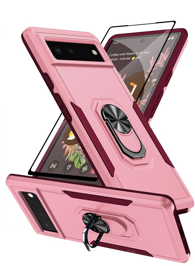 CATANES (Google Pixel 6) 2 Pack Hybrid Case and Screen Protector with Magnetic Metal Ring Holder Kickstand Rugged Drop Protection Cover Pink - Image 2