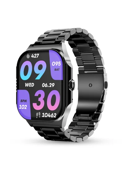 Pebble Alive 1.99" Always on Amoled Display Metal Strap Smartwatch, Quick Notification, Magnetic Charging, IP67 Water Resistance, BT Calling, Health Suite, Multisport Mode, AI Voice Assistance, Classic Black