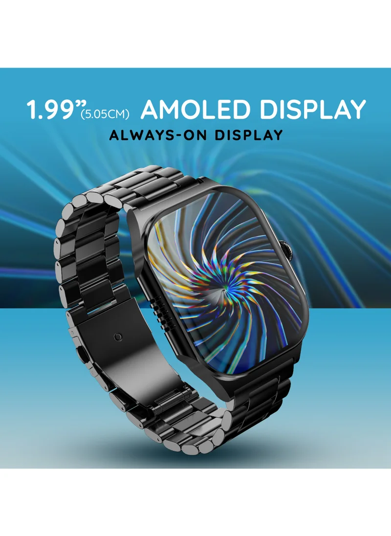 Pebble Alive 1.99" Always on Amoled Display Metal Strap Smartwatch, Quick Notification, Magnetic Charging, IP67 Water Resistance, BT Calling, Health Suite, Multisport Mode, AI Voice Assistance, Classic Black