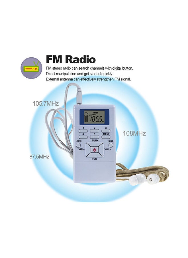 Generic - FM Stereo Radio Receiver LCD Display With Headphone V392 White/Blue - Image 1