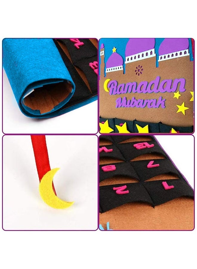 Ailily Felt Ramadan Advent Calendar, Eid Calendar Countdown Calendar Eid Mubarak Hanging Felt for Kids Eid Gifts Home Wall Hanging Ramadan Decorations Ornaments with 30 Reusable Stars - Image 4