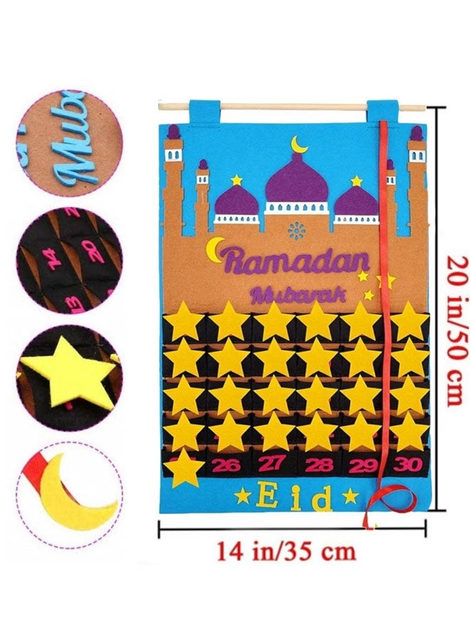 Ailily Felt Ramadan Advent Calendar, Eid Calendar Countdown Calendar Eid Mubarak Hanging Felt for Kids Eid Gifts Home Wall Hanging Ramadan Decorations Ornaments with 30 Reusable Stars - Image 5