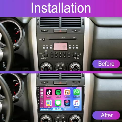 Surakey Android13 Radio Car Stereo Compatible for Suzuki Grand Vitara 2005 2006 2007 2008 2009 2010 2011 2012 2013 2014 2015, 4+64GB 9'' Touch Screen with Carplay Wireless Android Auto GPS Navi w/Cam - Image 3