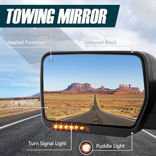 Perfit Zone Power Heated Towing Mirror Compatible with 2007-2014 F150, Power Adjustable Mirror with Amber Signal and Puddle Light, Left Driver Side Tow Mirror Replacement Black - Image 3