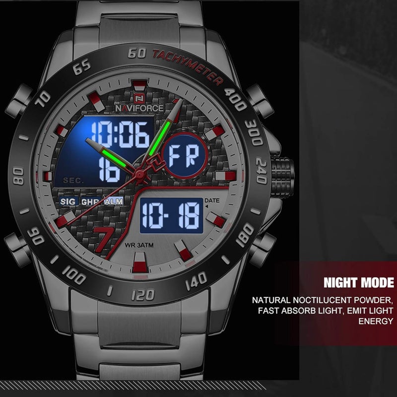 Naviforce Men's Multifunction Waterproof Sport Analog Digital Quartz Watch with Chronograph and Dual Time Alarm - Image 4