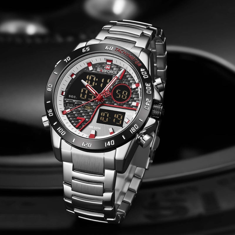 Naviforce Men's Multifunction Waterproof Sport Analog Digital Quartz Watch with Chronograph and Dual Time Alarm - Image 3