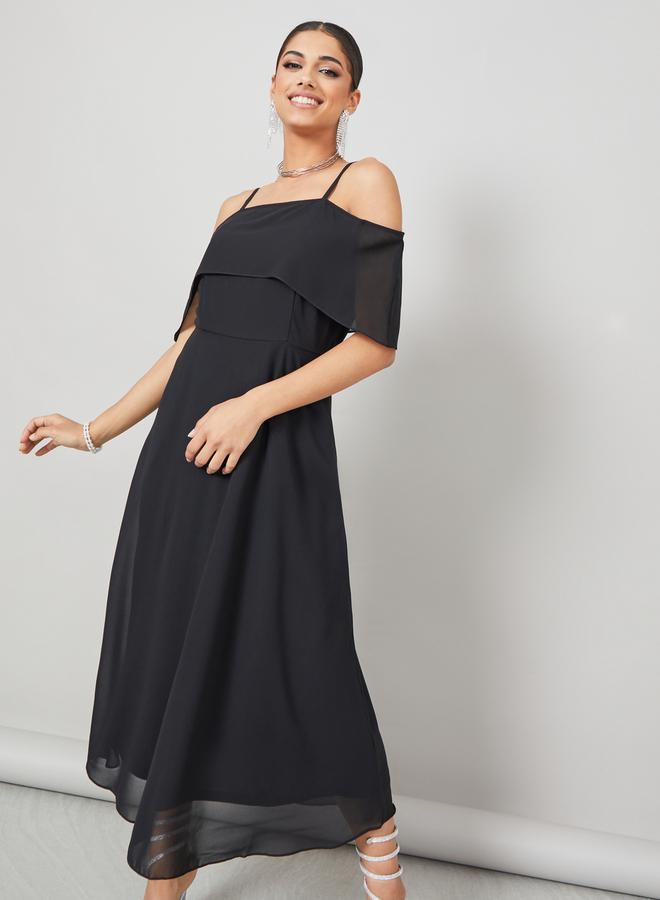 Styli Black Overlay Midi Dress  - Image 1