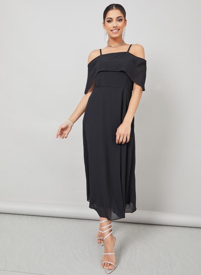 Styli Black Overlay Midi Dress  - Image 2