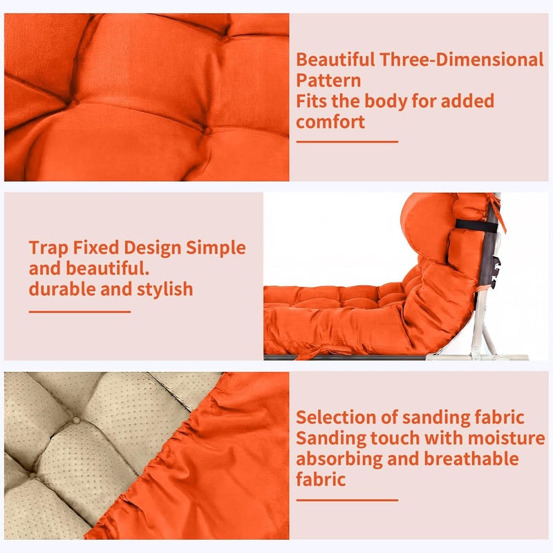 Tudomro 1 Pcs Orange 66'' Outdoor Chaise Lounge Cushion Waterproof Patio Lawn Pool Chaise Lounge Cushion with Headrest Pillow & Ties Weather Fade Resistant Replacement Longue Chair Pad - Image 3