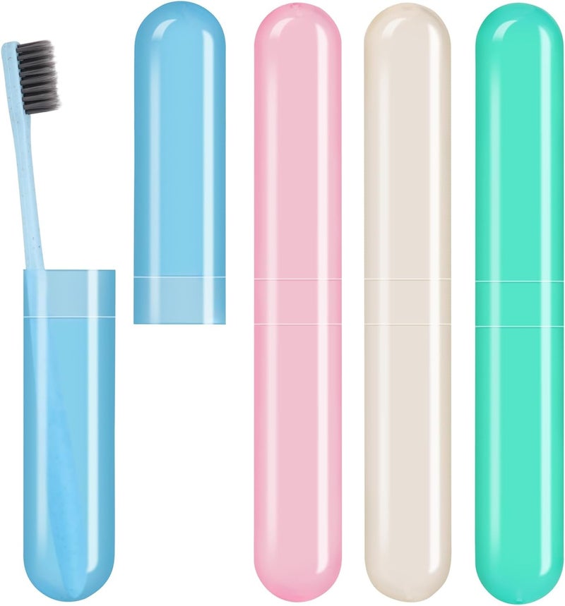 4 Pack Toothbrush Cases Travel Toothbrush Holder Portable Toothbrush Container Case Plastic Toothbrush Carrier Cover Case for Traveling, Bathroom, School, Home, Camping - Image 1