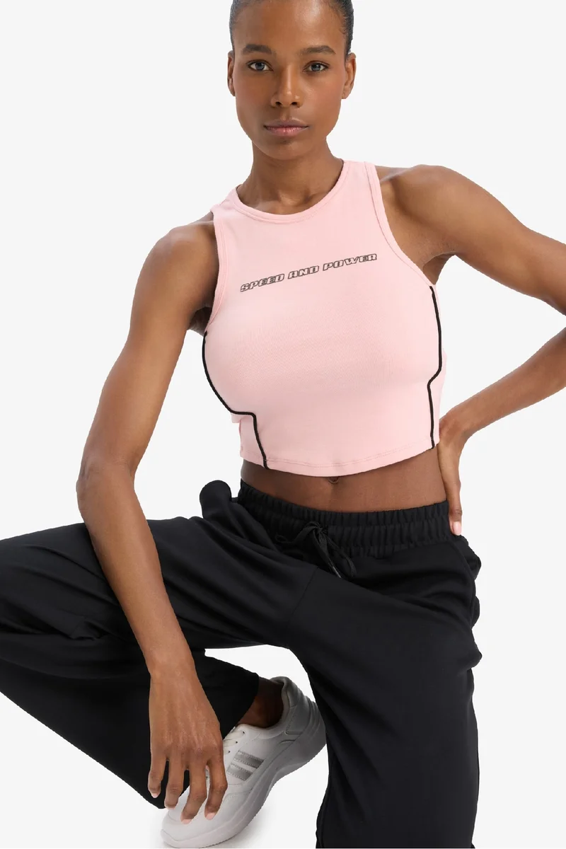 ديفاكتو DeFactoFit Slogan Printed Ribbed Sports Crop Top