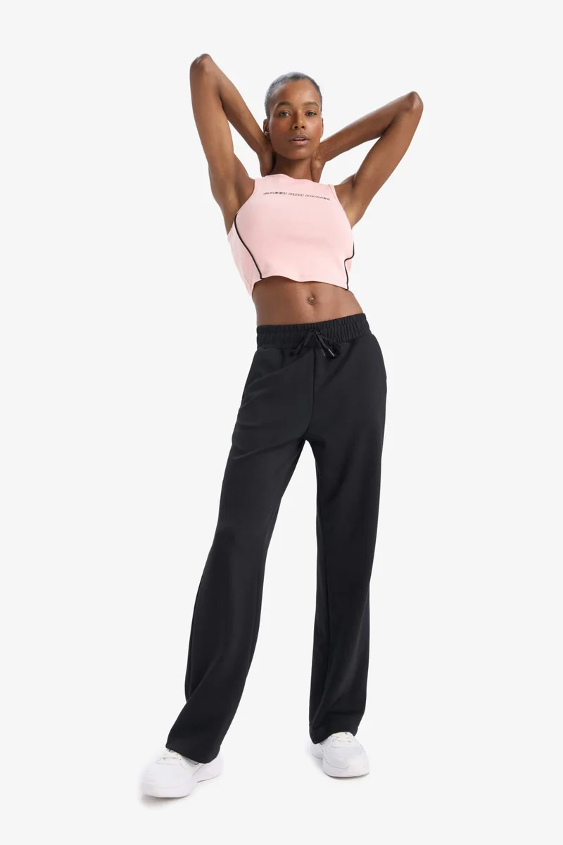 ديفاكتو DeFactoFit Slogan Printed Ribbed Sports Crop Top