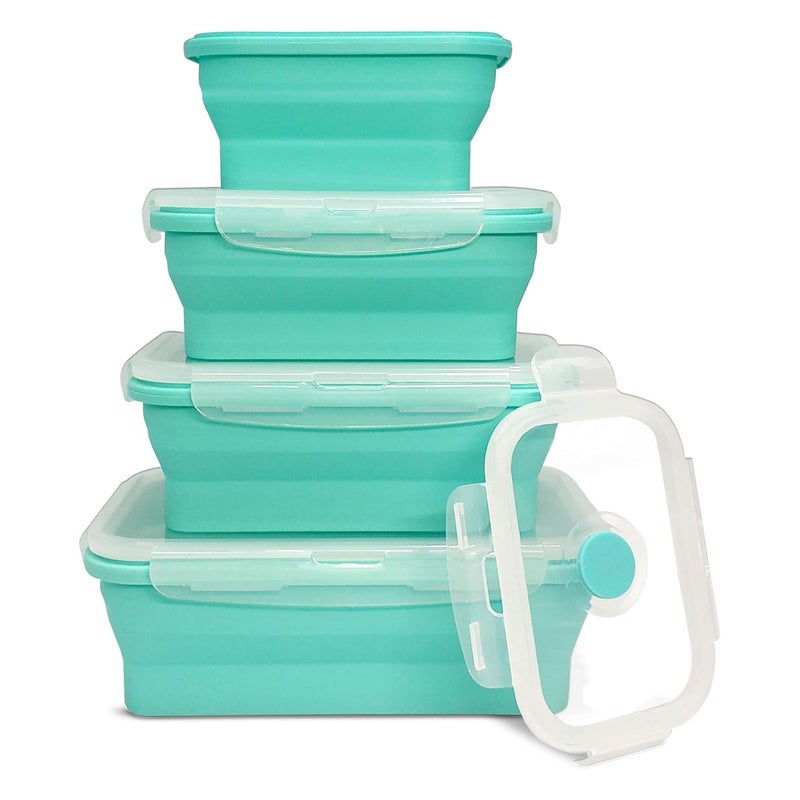 Silicone Collapsible Food Storage Containers-Prep/Storage Bowls with Lids - Set of 3 Square Silicone Lunch Containers - Microwave, Dishwasher and Freezer Safe (Mint green) - Image 1