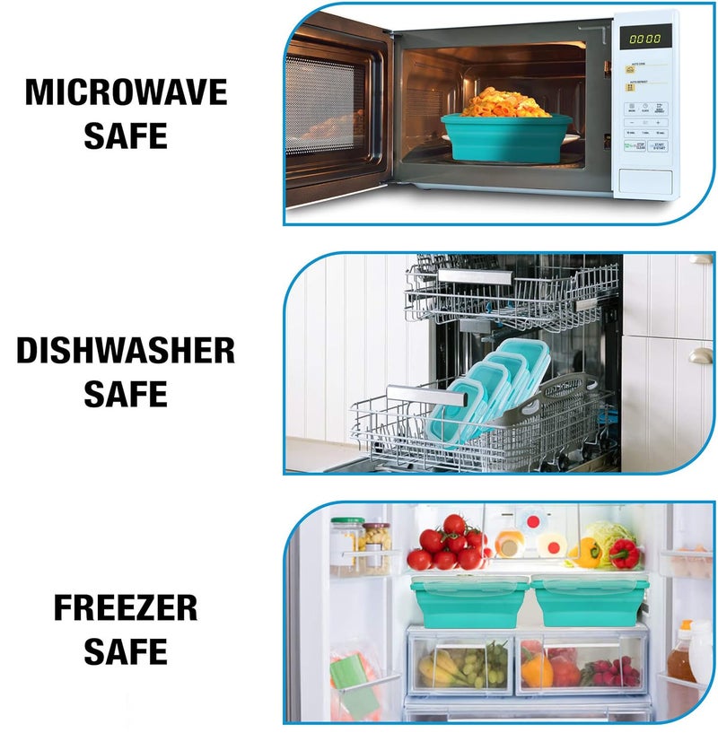 Silicone Collapsible Food Storage Containers-Prep/Storage Bowls with Lids - Set of 3 Square Silicone Lunch Containers - Microwave, Dishwasher and Freezer Safe (Mint green) - Image 3