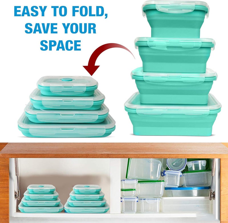 Silicone Collapsible Food Storage Containers-Prep/Storage Bowls with Lids - Set of 3 Square Silicone Lunch Containers - Microwave, Dishwasher and Freezer Safe (Mint green) - Image 5