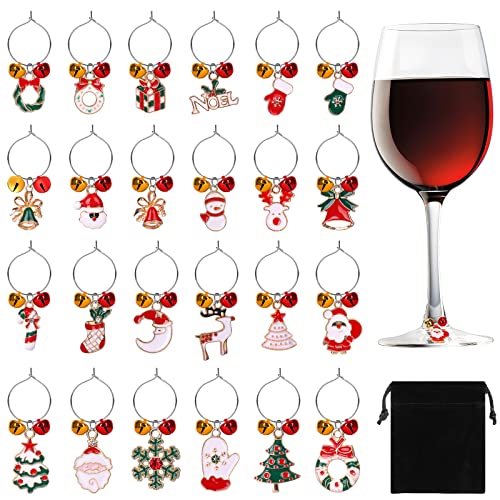 SANNIX 24pcs Christmas Wine Glass Charms - Identification Markers for Stem Glasses, Wine Tasting Party Favors & Holiday Decorations - Image 1