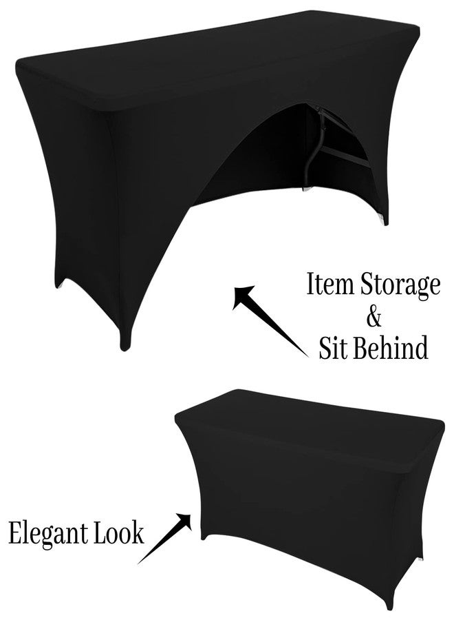Fhberni Spandex Table Cover 6 ft. Fitted Polyester Tablecloth Stretch Table Cover Table Topper Open Back - Black - Image 2