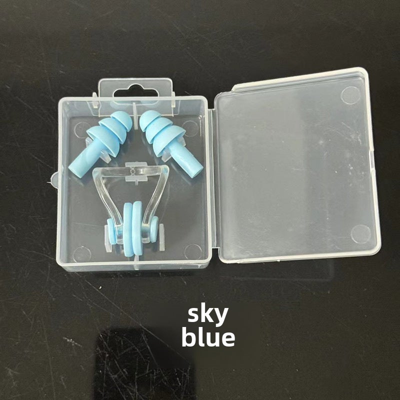 Generic Swimming Nose Clip Earplug Set Soft Silicone Waterproof sky blue 