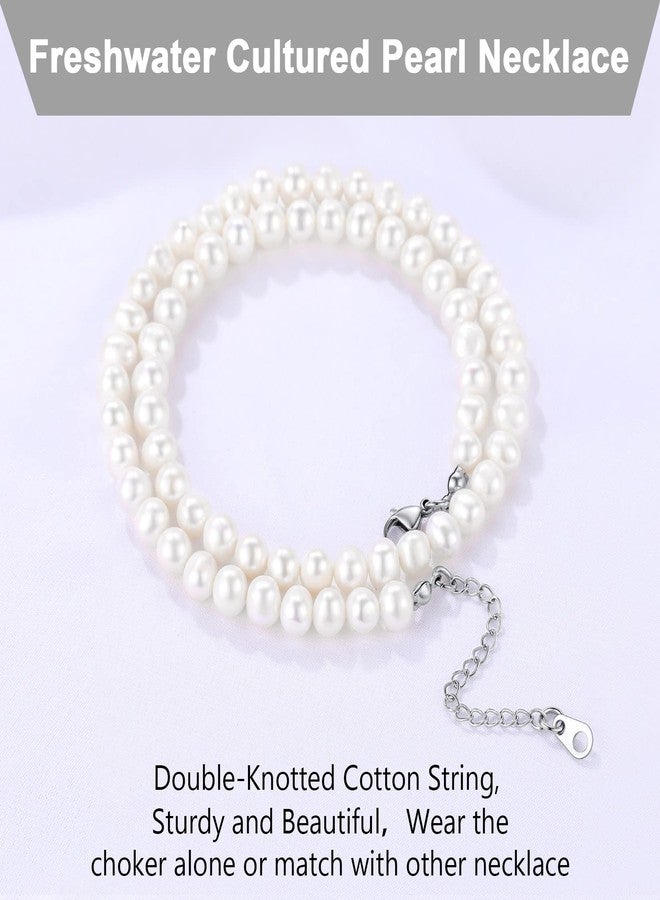 U7 Pearl Choker Necklaces Sterling Silver 8mm Round Off White Pearl Necklace Strand for Men Women 16" - Image 5