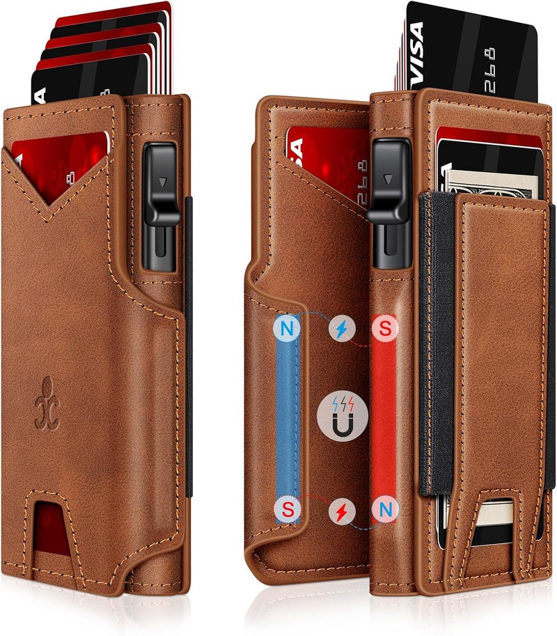 SEMORID Wallet for Men Wallet with Slim Pop Up Card Holder 9-13 Cards, Bifold Minimalist Smart Wallet RFID Blocking Credit Card Holder with ID Window & Stretchable Cash Slot (Black), Brown, Standard - Image 1