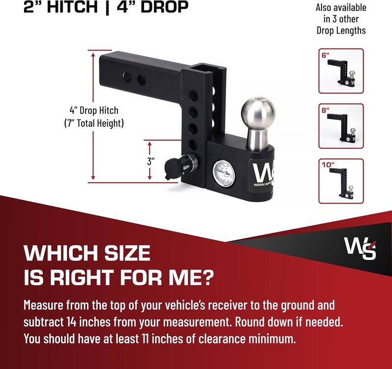 Weigh Safe Aero Hitch - Adjustable Trailer Hitch Ball Mount with Built-in Weight Scale, 4" Drop for 2" Receiver, 12,500 lbs GTW - Image 5