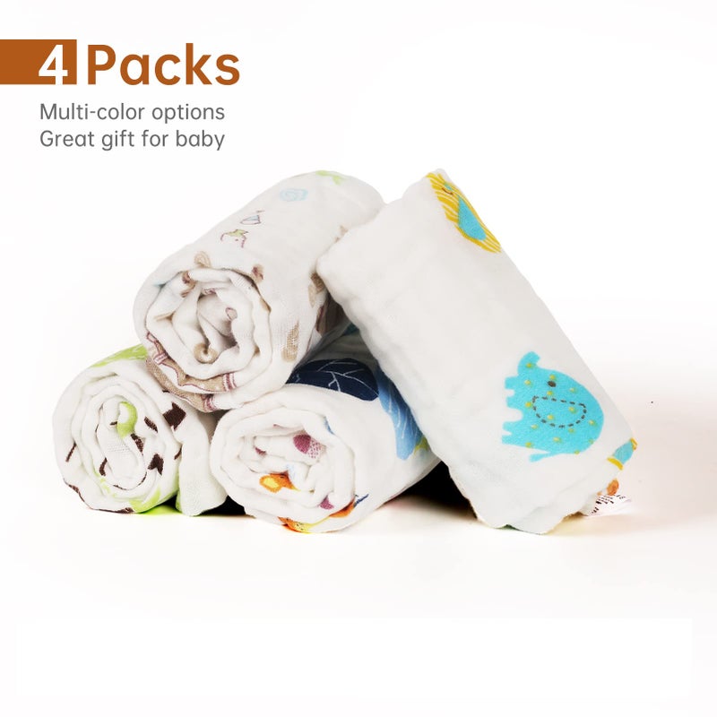 lasoftan Baby Muslin Burp Cloths, 100% Cotton Burping Cloths Super Absorbent Soft, Bath Towel Burp Cloths for Baby Girl Boy, Great Gift for Newborn, 10 x 20 inch, 4 Pack, Fox & Whale - Image 2