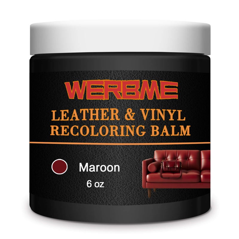 WERBME Leather Recoloring Balm & Color Restorer - Multipurpose Dye & Paint for Faded Leather Couches, Car Seats, Shoes | Fix Scratches on Clothing, Furniture & Accessories(Maroon) - Image 1