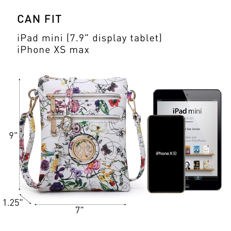Dasein Women Small Crossbody Bag Lightweight Shoulder Purses Multi Zipper Pockets Phone Purse Handbag (white flower) - Image 3