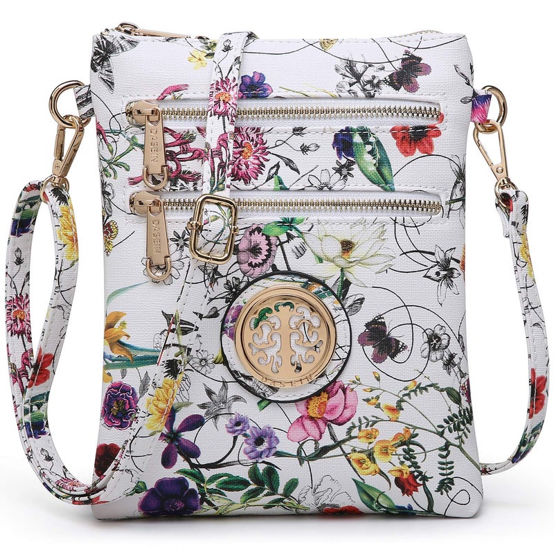 Dasein Women Small Crossbody Bag Lightweight Shoulder Purses Multi Zipper Pockets Phone Purse Handbag (white flower) - Image 1