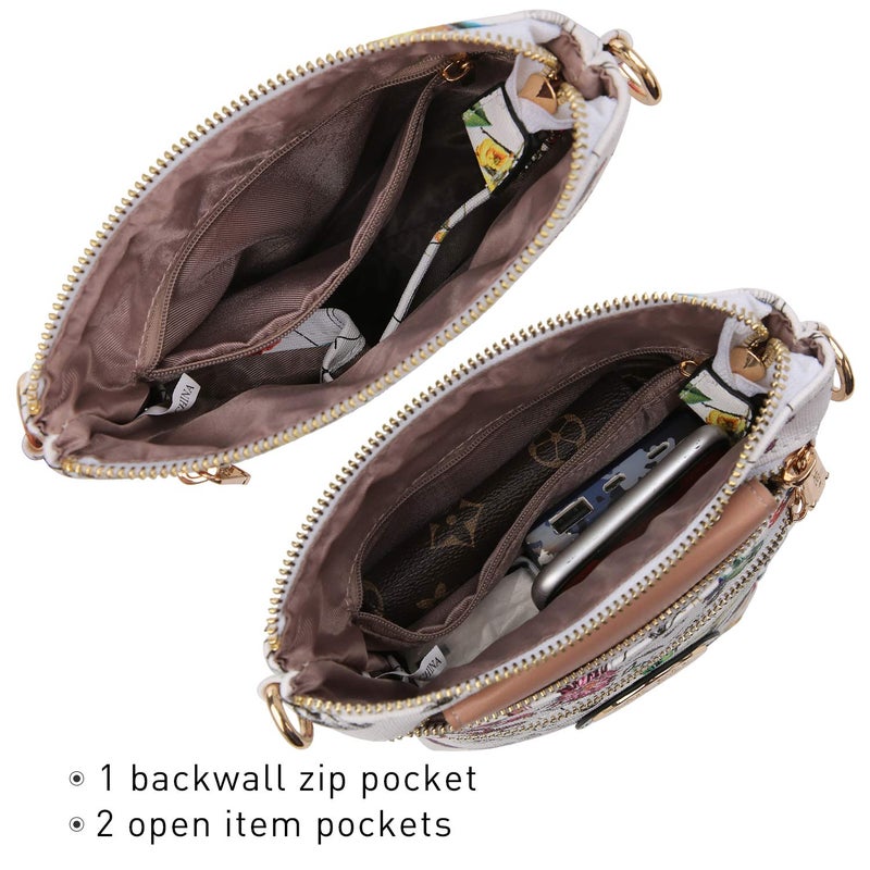 Dasein Women Small Crossbody Bag Lightweight Shoulder Purses Multi Zipper Pockets Phone Purse Handbag (white flower) - Image 4