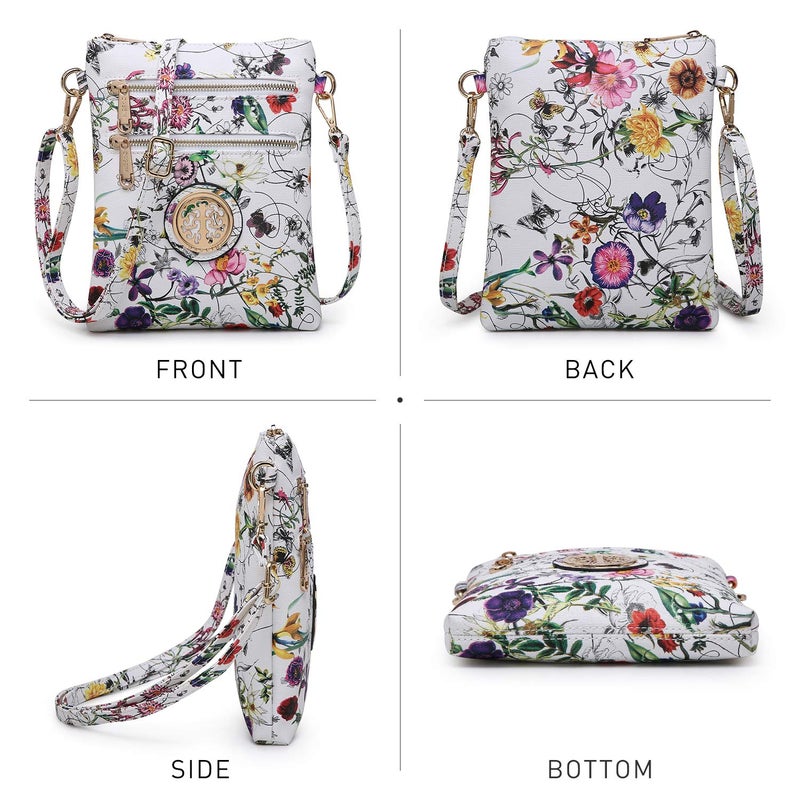 Dasein Women Small Crossbody Bag Lightweight Shoulder Purses Multi Zipper Pockets Phone Purse Handbag (white flower) - Image 2