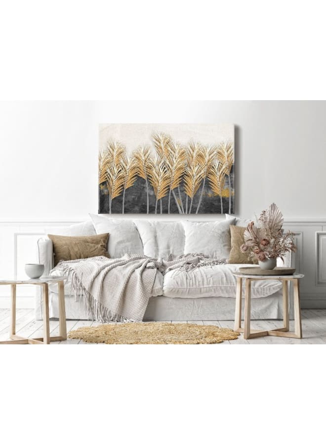 هوم جاليري لوحة فنية جدارية من القماش، صورة تجريدية مؤطرة لريش شجرة جميلة، 120×80 سم - Image 1