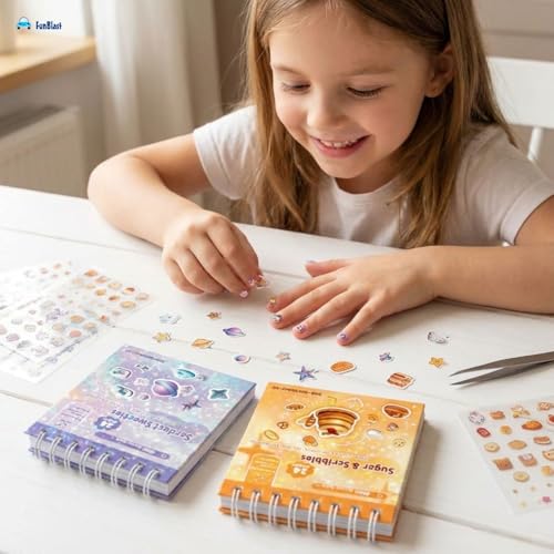 FunBlast Set of 3 Mini Sticker Books with Craft Tweezer - 72 Sheets/4320+ Stickers, Kawaii Glitter Sticker Book for Nail Arts, Scrapbooking, Journaling, DIY Craft, Planner Decoration Stickers - Image 4