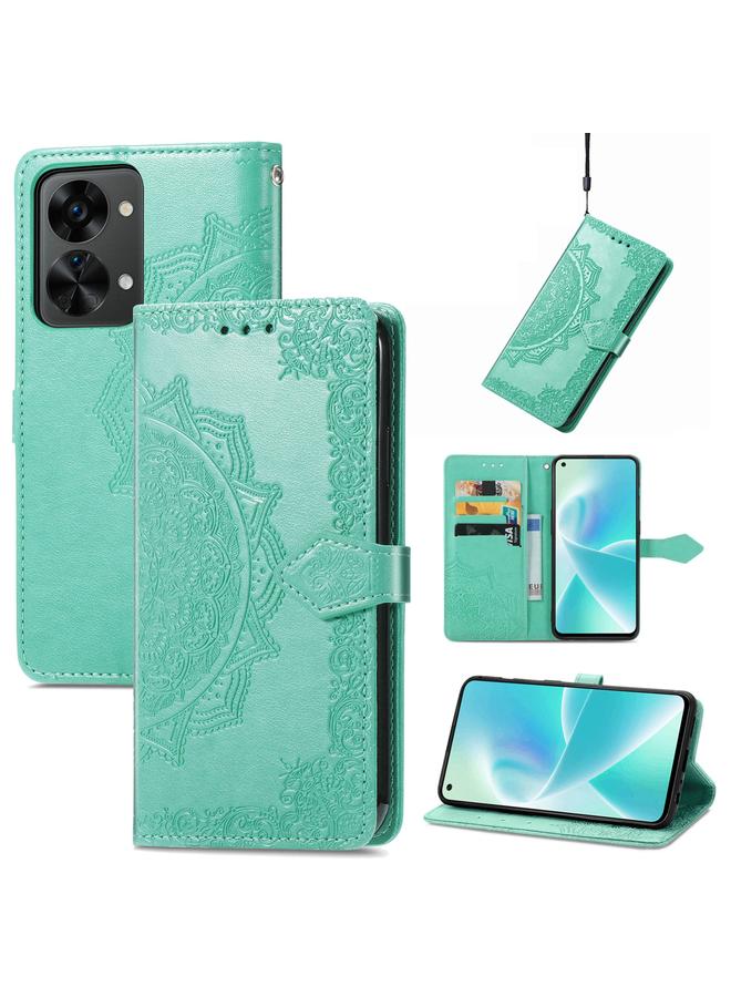 اس-توب جراب لهاتف OnePlus Nord 2T من الجلد بتصميم زهرة ماندالا منقوش أفقيًا - Image 1