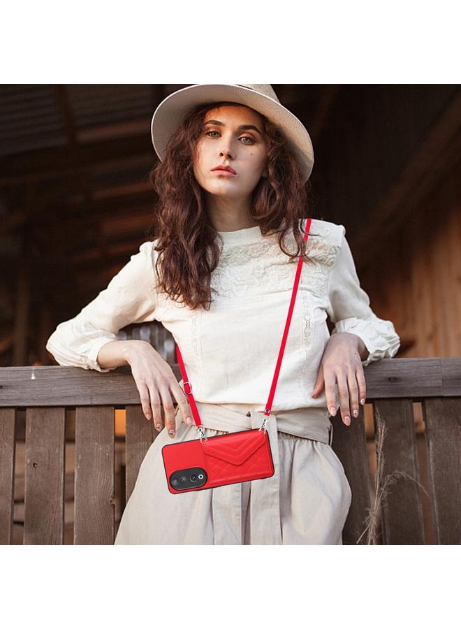 S-TOP Case For Honor 90 Rhombic Texture Card Bag RFID Phone Case with Long Lanyard - Image 2