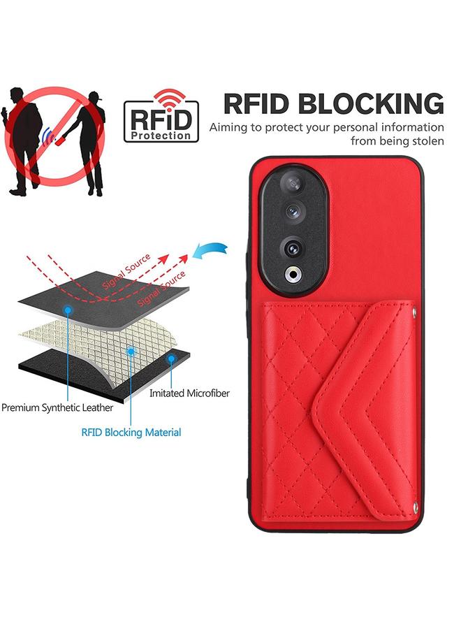 S-TOP Case For Honor 90 Rhombic Texture Card Bag RFID Phone Case with Long Lanyard - Image 5
